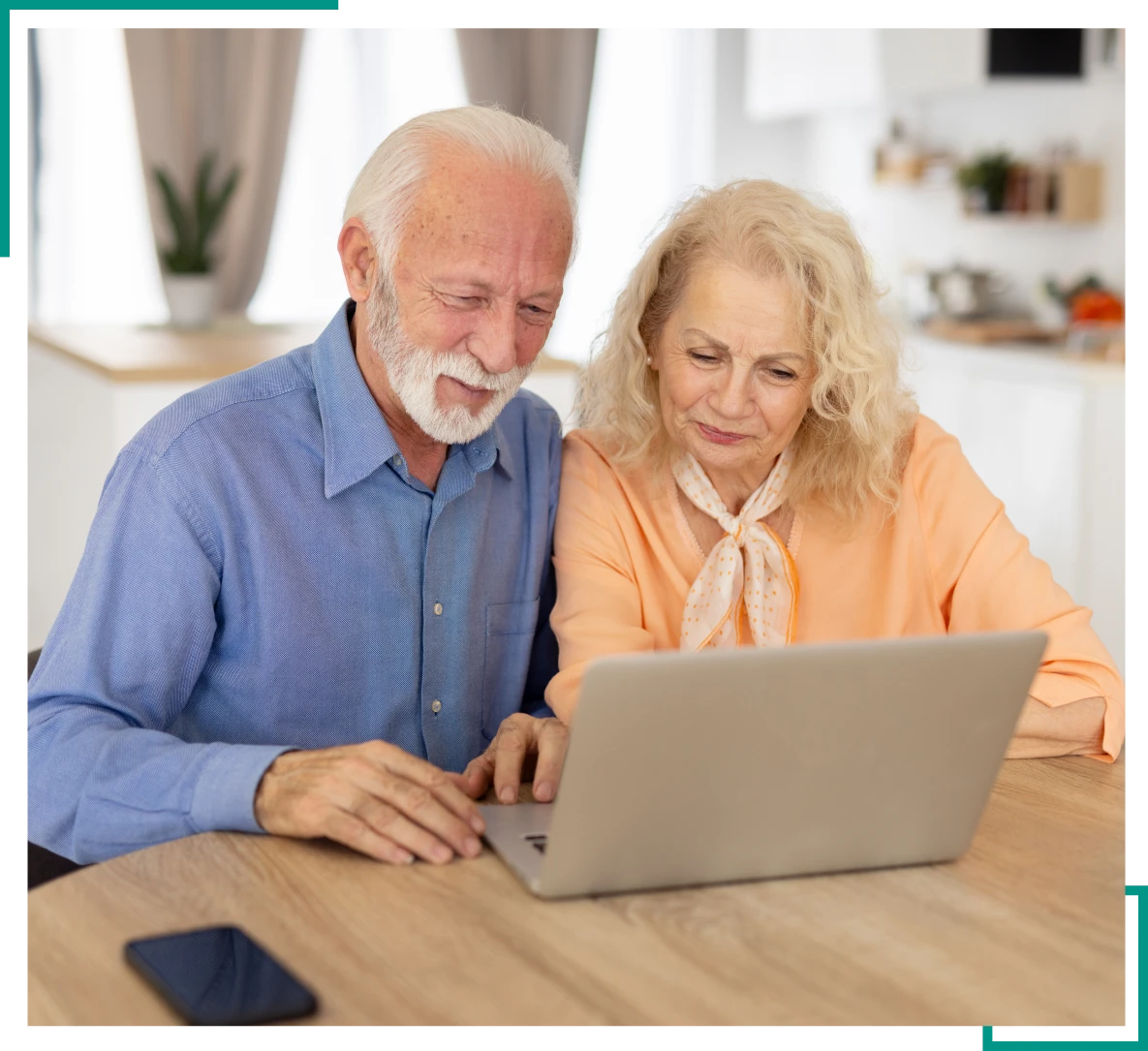 Happy seniors looking at laptop screen